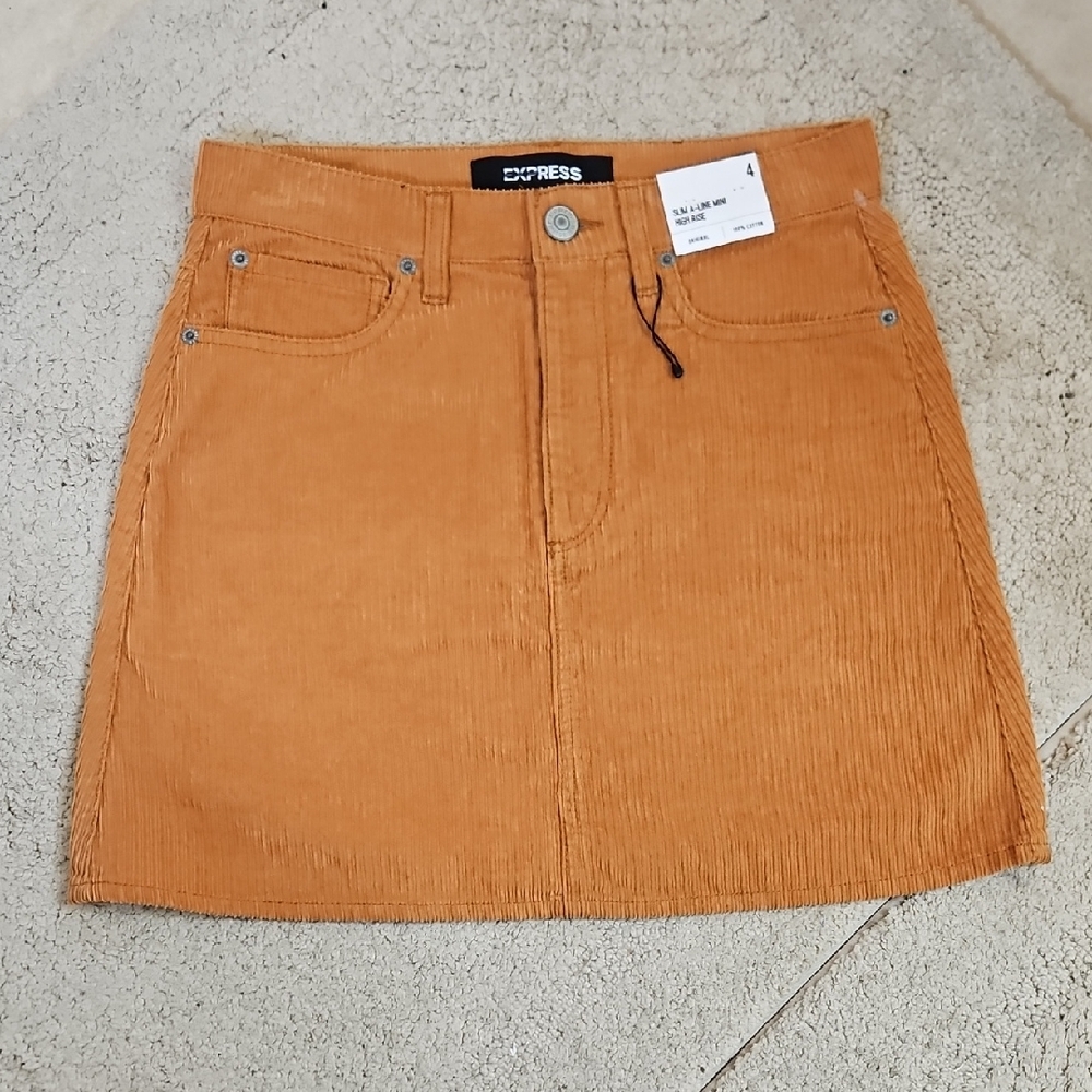Express Corduroy Tan Slim A-line Mini High Rise Skirt Size 4 NWT - Picture 3 of 7